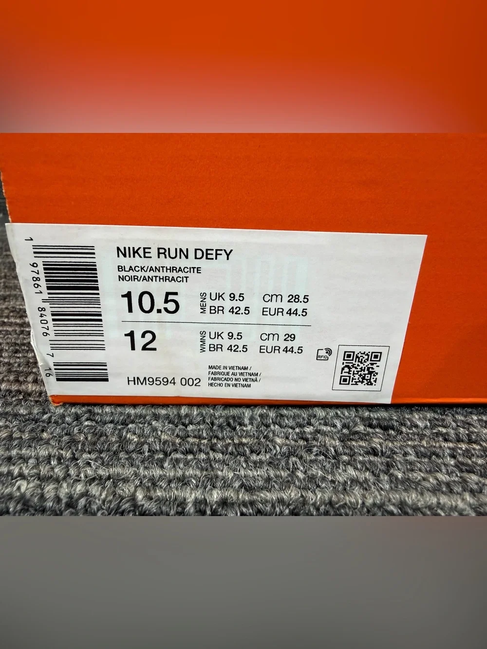Nike Run Defy Black/Anthracite Running Shoes - Men’s 10.5 New HM9594 002